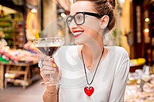 Woman with traditional italian cold coffee