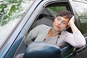 Woman in traffic congestion photo