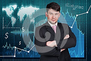 Woman on the traiding graph background