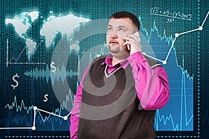 Woman on the traiding graph background