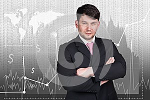 Woman on the traiding graph background