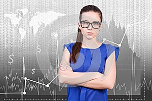 Woman on the traiding graph background