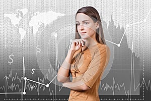 Woman on the traiding graph background