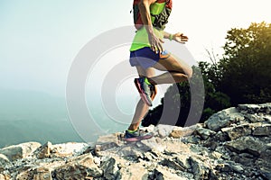 Woman trail runner running at great wall