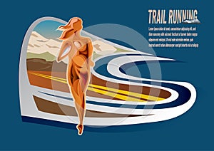 WOMAN TRAIL RUNNING MOUNTAIN VECTOR