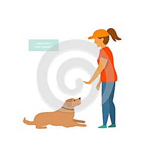 Woman training a dog basic commands isolated vector