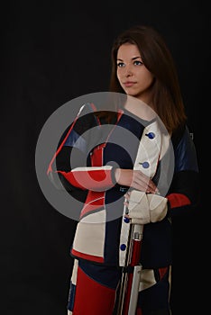 Woman training sport shooting with air rifle gun