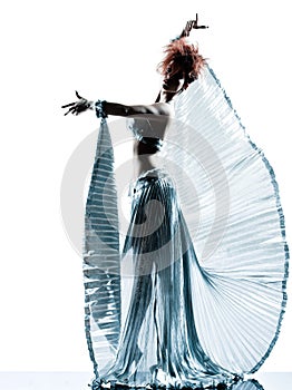 Woman with transparency silk dress silhouette