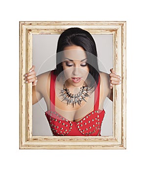 Woman trapped in frame.