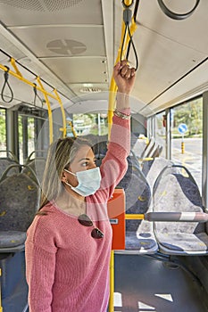 Woman travel in bus at morning