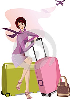 Woman with travel cases