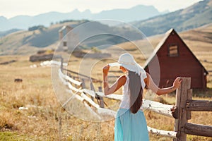 woman travel countryside alone