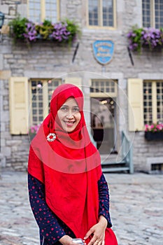 A woman travel in Old Quebec City