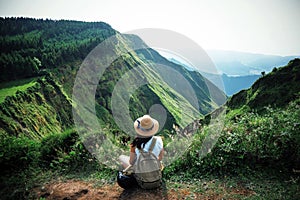 Woman traveler in Azores