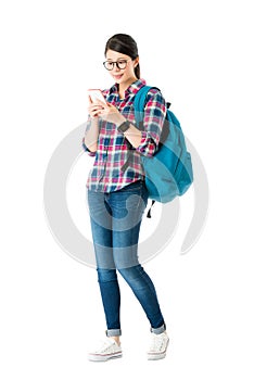 Woman traveler carrying personal luggage bag