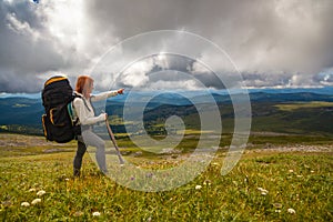 Woman traveler and hiking