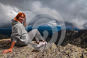 Woman traveler and hiking