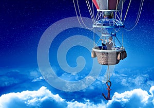 Woman traveling in aerostat