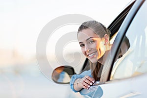 Woman traveling by car