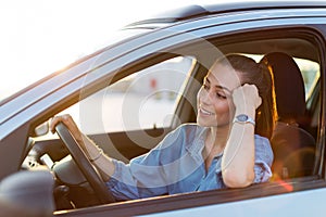 Woman traveling by car