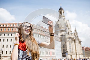 Woman traveling in Dresden city, Germany