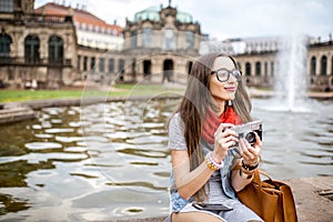 Woman traveling in Dresden city, Germany