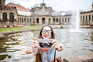 Woman traveling in Dresden city, Germany