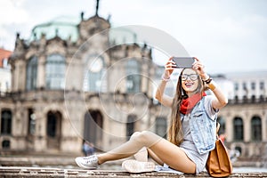 Woman traveling in Dresden city, Germany