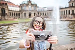 Woman traveling in Dresden city, Germany