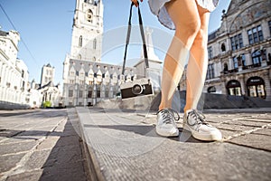 Woman traveling in Gent old town, Belgium