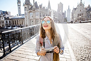 Woman traveling in Gent old town, Belgium