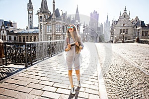 Woman traveling in Gent old town, Belgium