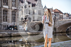 Woman traveling in Gent old town, Belgium