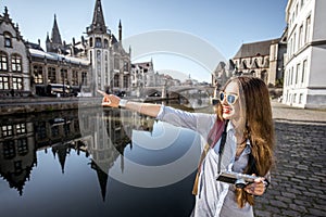 Woman traveling in Gent old town, Belgium
