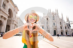 Woman traveling in Milan photo