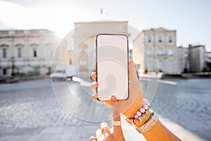 Woman traveling in Montpellier city, France