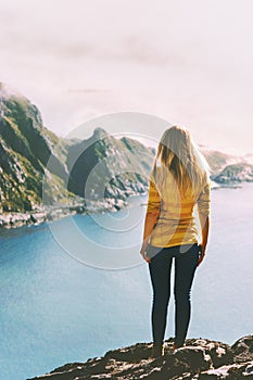 Woman traveling in Norway summer vacations