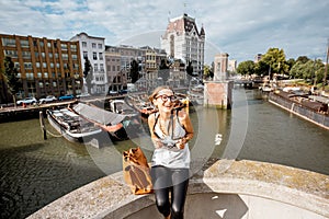 Woman traveling in Rotterdam