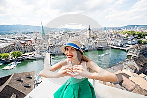 Woman traveling in Zurich city