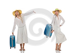 Woman in travelling concept on white