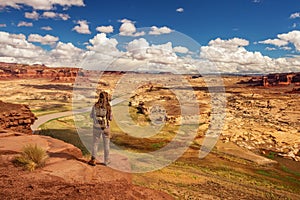 Woman travels to America on the Colorado river observation deck