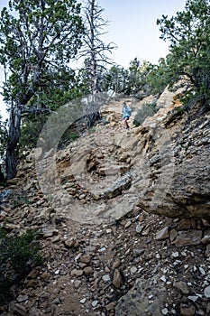 Woman Traverses Steep Downhill Toward Deertrap Mountain