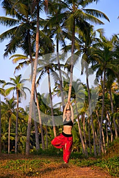 Woman in tree pose Vrikshasana