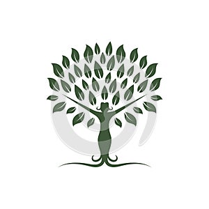 Woman tree vector icon illustration concept design template