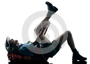 Woman trekker trekking injury accident silhouette