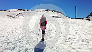 Woman with trekking poles HYPER-LAPSE