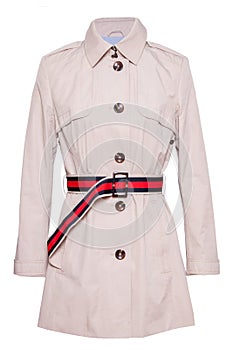 Woman trench coat. A luxurious and stylish elegant female beige trench coat  isolated on a white background. Spring and summer