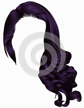 Woman trendy long curly hairs wig purple colors . retro style . photo