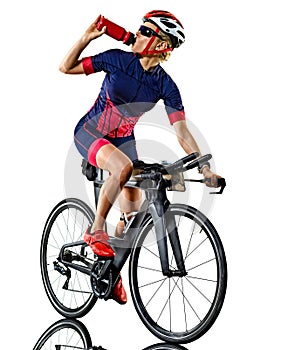 Woman triathlon triathlete ironman athlete cyclist cycling isolated white background