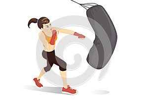 Woman tried a cardio boxing workout with hit a heavy bag.